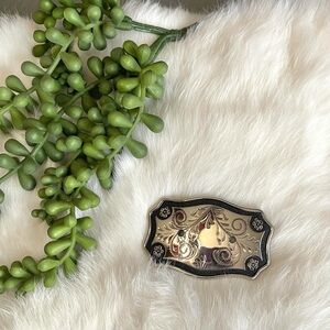 Belt Buckle Floral Silver & Black Rodeo Western